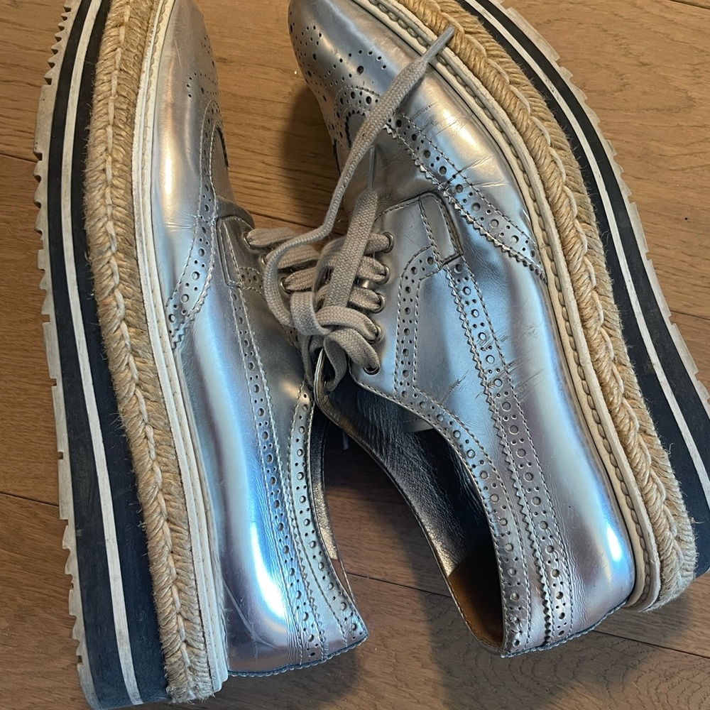 Prada Silver Platform Sneakers / Prada Women's sliver Lace-up Shoes